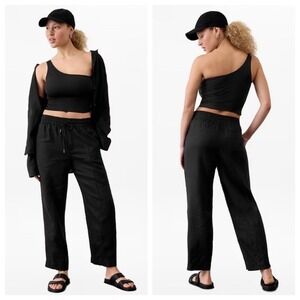 Athleta Retreat Linen Wide Leg Pants Size 1X Black Drawstring Elastic Waist NWT